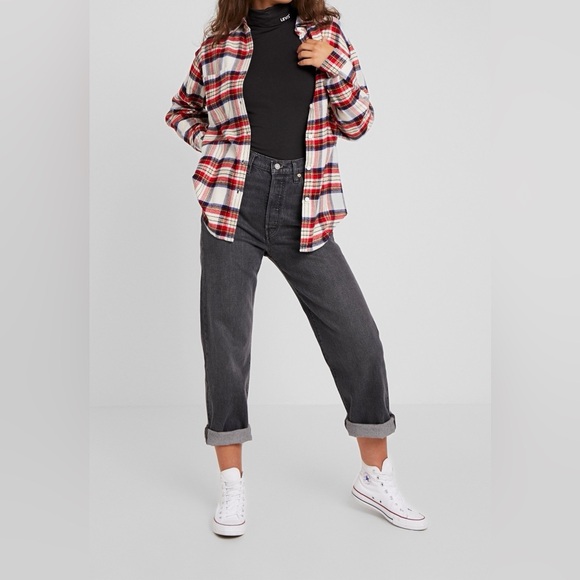 Levi's Tops - 332-Levi’s Plaid Flannel Shacket Button Front Red Multi-Color